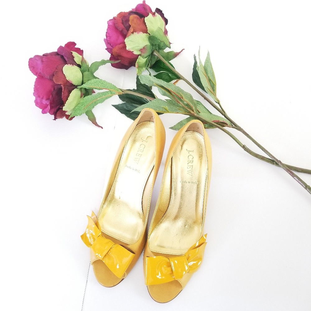 J. Crew Yellow Heels with Bow Accent